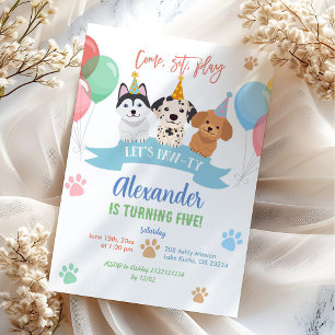 Pastellfärgade födelsedagsfirande let's pawty hund inbjudningar