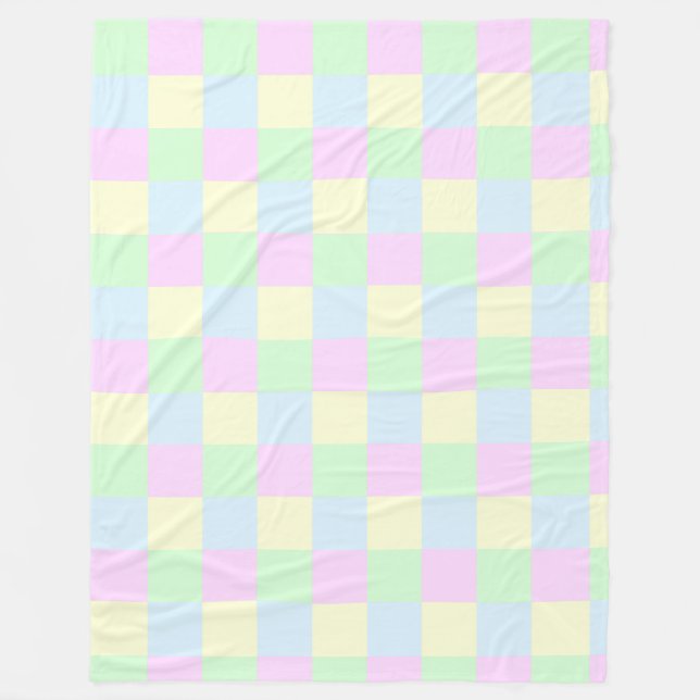 Pastellfärgade fyrkantiga mönster fleecefilt (Framsidan)