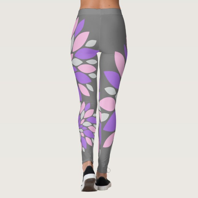 Pastellfärgade Glada Lila Blomblad Leggings (Baksida)