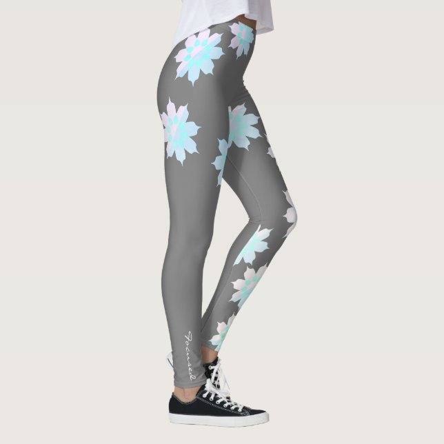Pastellfärgade glada turkosa kronblad Leggings (Höger)