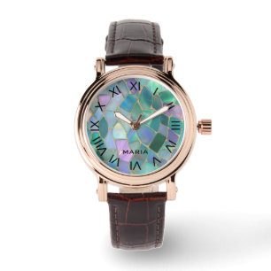 Pastellfärgade glasmosaikmönster armbandsur
