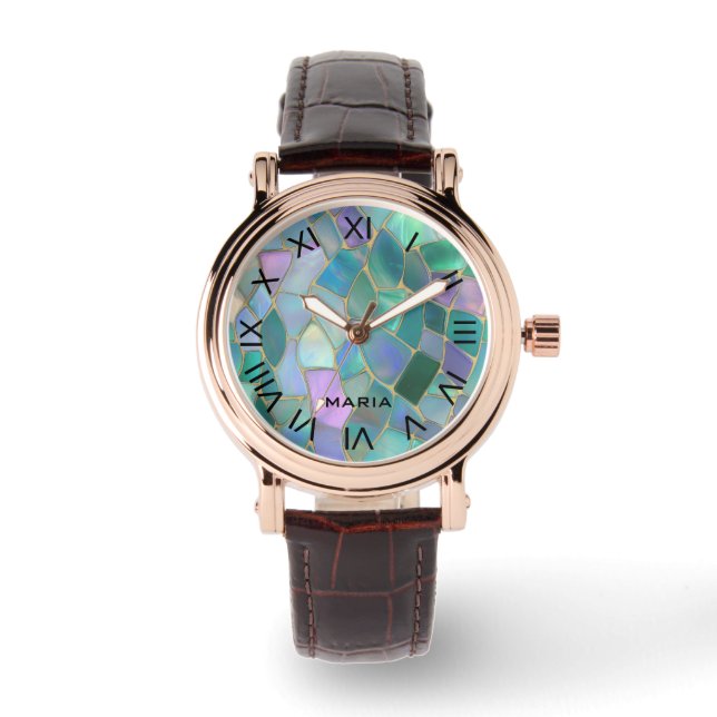 Pastellfärgade glasmosaikmönster armbandsur (Framsida)