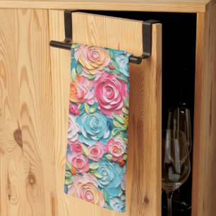 Pastellfärgade målade blommor kökshandduk