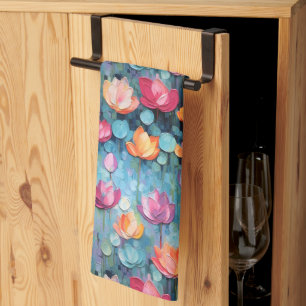 Pastellfärgade målade blommor kökshandduk