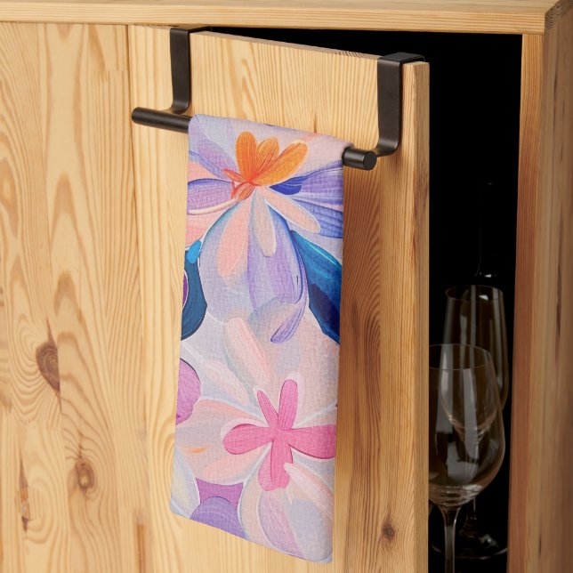 Pastellfärgade målade blommor kökshandduk (Thirds Fold)
