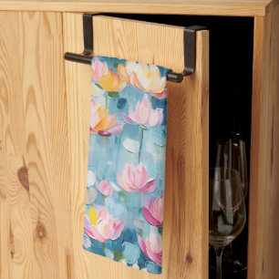 Pastellfärgade målade blommor kökshandduk
