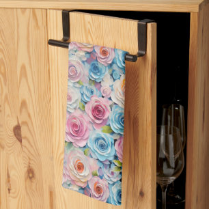 Pastellfärgade målade blommor kökshandduk