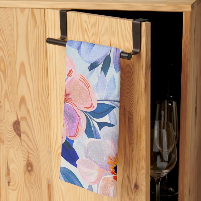 Pastellfärgade målade blommor kökshandduk (Thirds Fold)