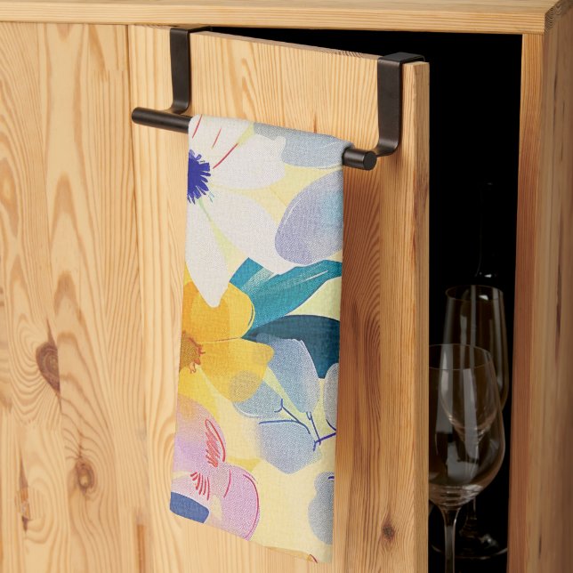 Pastellfärgade målade blommor kökshandduk (Thirds Fold)