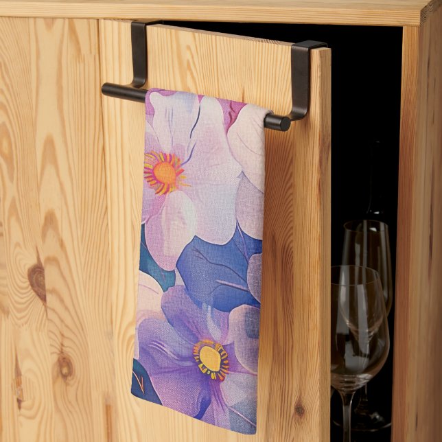 Pastellfärgade målade blommor kökshandduk (Thirds Fold)