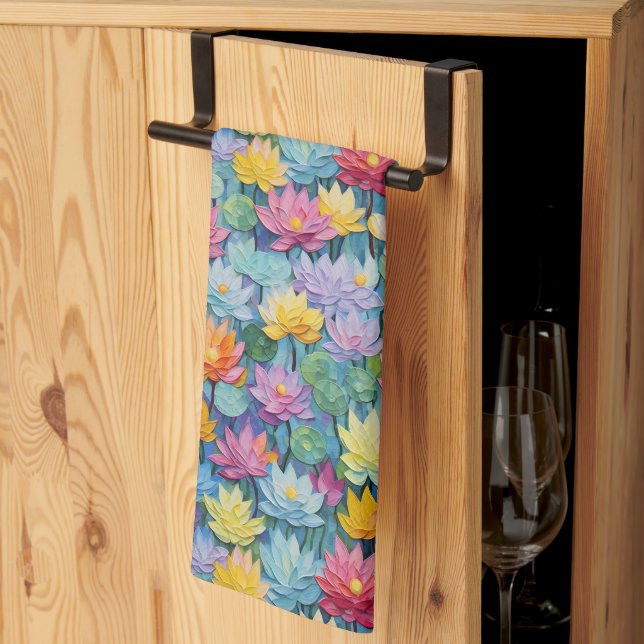 Pastellfärgade målade blommor kökshandduk (Thirds Fold)