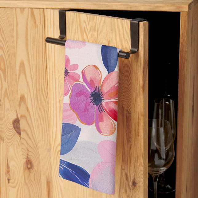 Pastellfärgade målade blommor kökshandduk (Thirds Fold)
