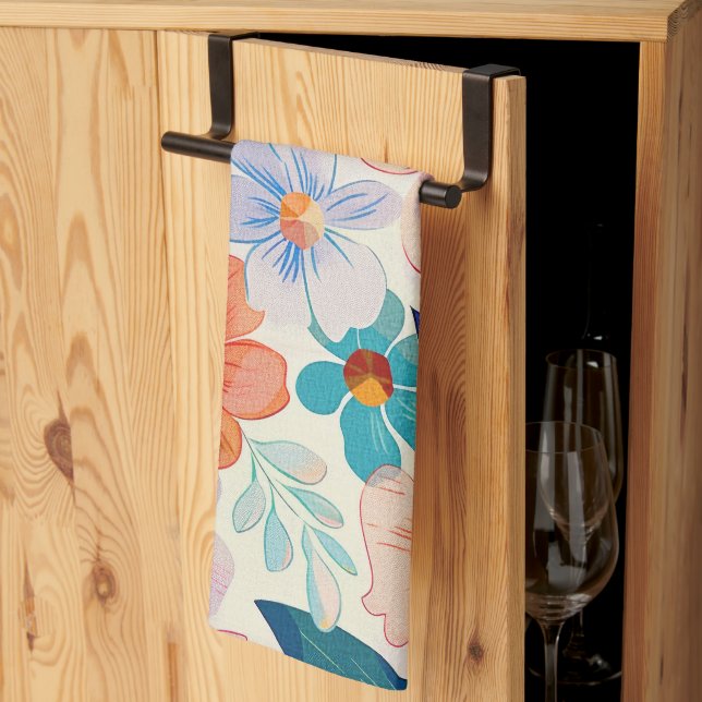 Pastellfärgade målade blommor kökshandduk (Thirds Fold)