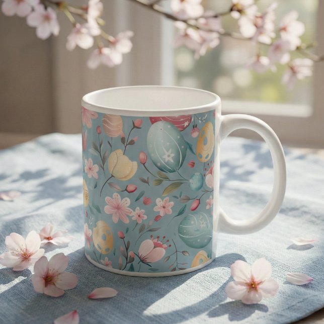 Pastellfärgade påskblommor dekorativa kaffemugg (Skapare uppladdad)