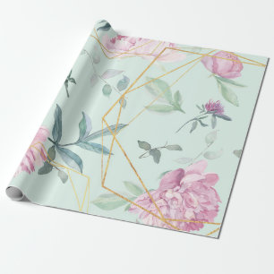 Pastellfärgade Peonior Geometriskt Blommigt Bröllo Presentpapper