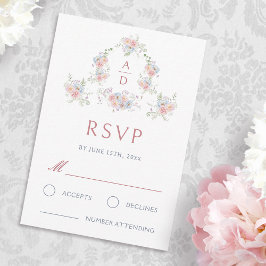 Pastellfärgade Peonior Ram Bröllopsmonogram RSVP-k Kort