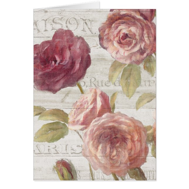 Pastellfärgade rosa franska ro hälsningskort (Framsidan)