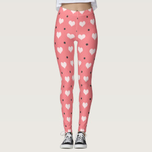 pastellfärgade rosa röda hjärtor, svart polka leggings