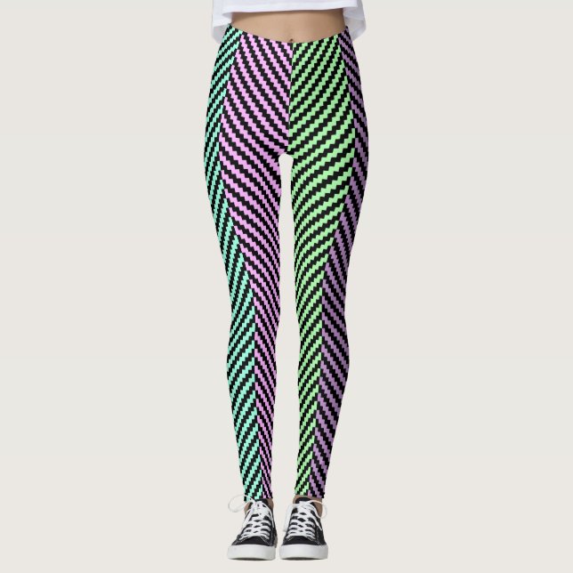 Pastellfärgade sicksackstrumpor leggings (Framsida)
