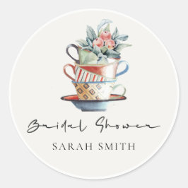 Pastellfärgade staplade koppar Blommig Bröllsdusch Runt Klistermärke