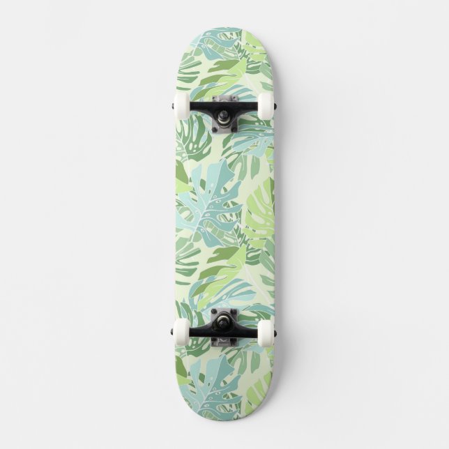 Pastellfärgade tropiska handflatanlöv mini skateboard bräda 18,7 cm (Framsida)