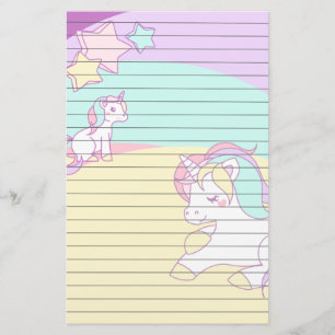 Pastellfärgade Unicorns i gula purpurfärgade ros Brevpapper