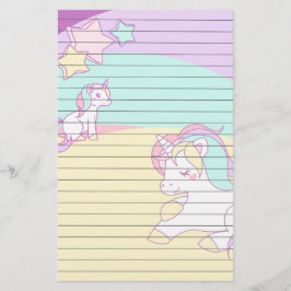 Pastellfärgade Unicorns i gula purpurfärgade rosor Brevpapper