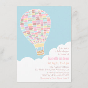 Pastellfärgade varmluftsballong-baby shower-inbjud inbjudningar
