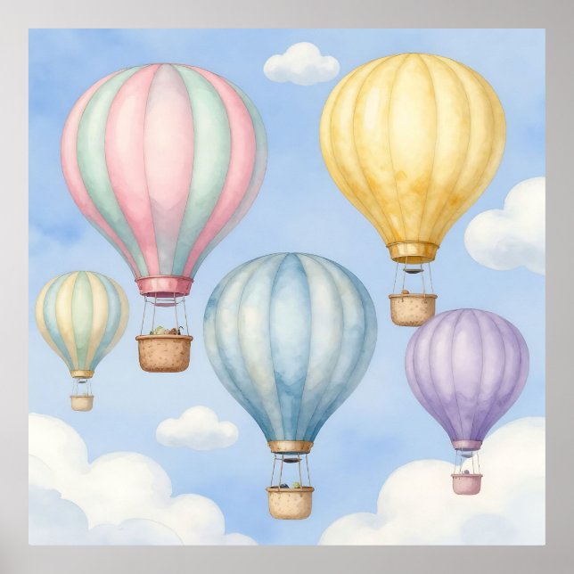 Pastellfärgade varmluftsballonger Himmel Poster (Framsidan)