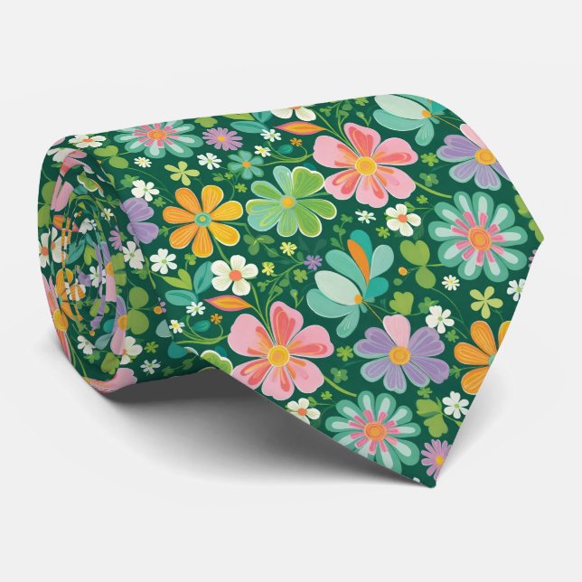 Pastellfärgade vilda blommor i rosa lila orange oc slips (Rullad)