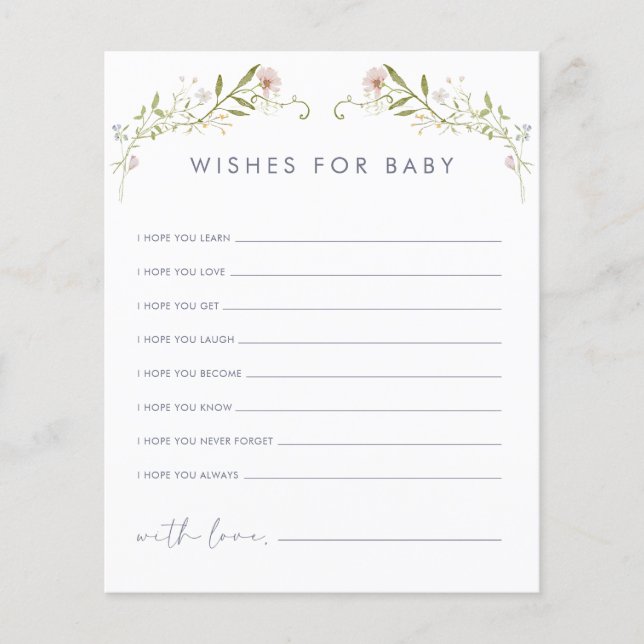Pastellfärgade vilda blommor önskar för bebiskort (Framsida)