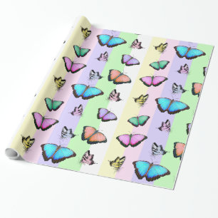 PastellFärgadens Rosa, Grönt, Gult Butterflies Presentpapper