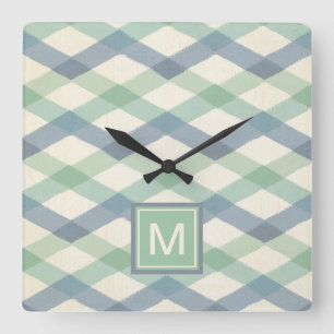 Pastellfärgat geometriskt mönster för Monogram Fyrkantig Klocka