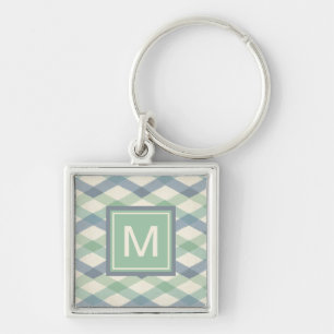 Pastellfärgat geometriskt mönster för Monogram Fyrkantig Silverfärgad Nyckelring