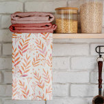 Pastellfärgat grenar orange och rosa kökshandduk<br><div class="desc">Söt och Trendig orange och rosa löv. Den botaniska illustrationen av mönster i kute och vattenfärg med rosa och orange pastel grenar.</div>