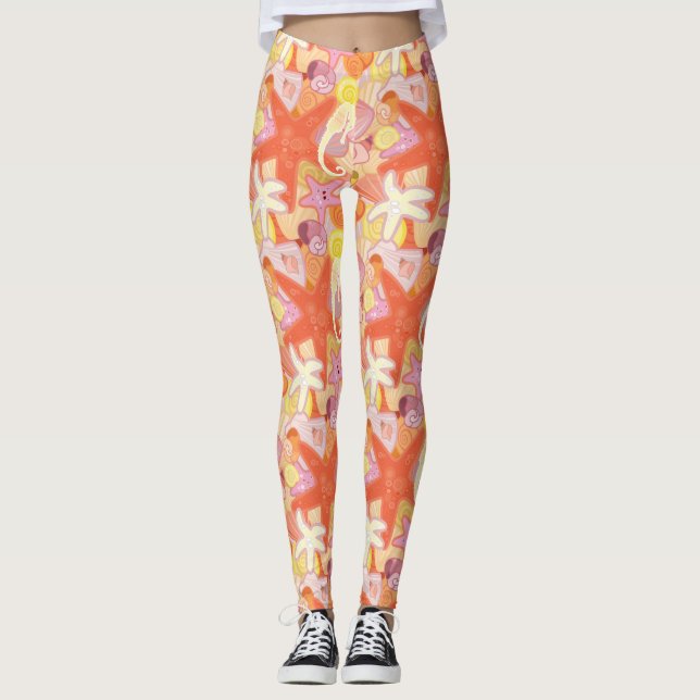 Pastellfärgat havsvarelsemönster leggings (Framsida)