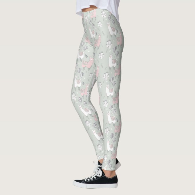 Pastellfärgat Llamamönster Leggings (Vänster)