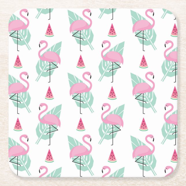 Pastellfärgat mönster för Flamingo & för Underlägg Papper Kvadrat (Framsidan)