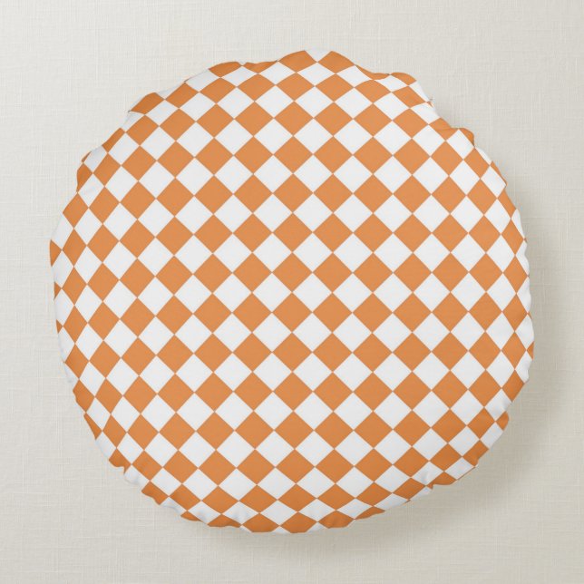 Pastellfärgat orange diamantschackbrädemönster rund kudde (Baksidan)