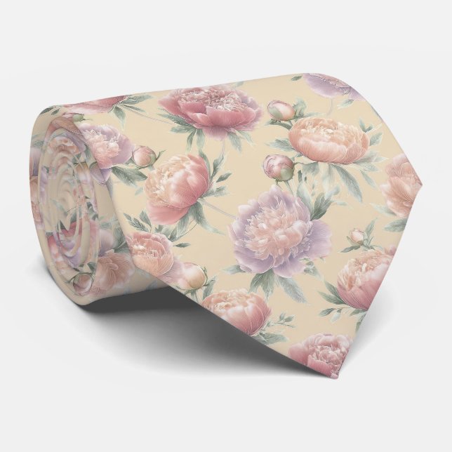 Pastellfärgat Pionblomster Mönster Slips (Rullad)