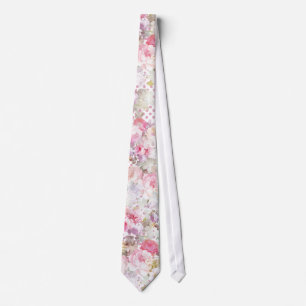 Pastellfärgat rosa blom- rosa polka dotsmönster slips