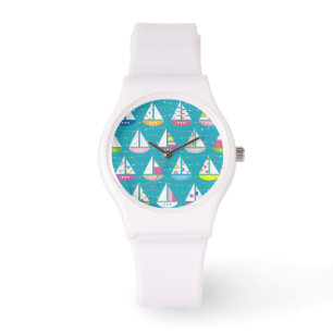 Pastellfärgat segelbåtmönster armbandsur