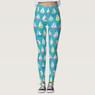 Pastellfärgat segelbåtmönster leggings