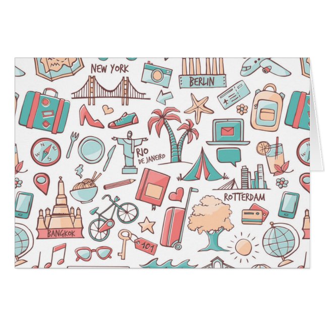 Pastellfärgat turist- mönster hälsningskort (Framsidan Horizontal)
