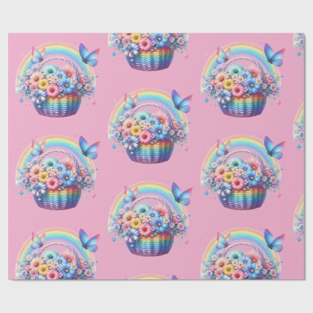 Pastellfärgat vårblommigt presentpapper (Platt)