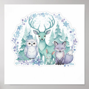 Pastellfärgat Vinter Skogs Barnkammare Konsttryck Poster