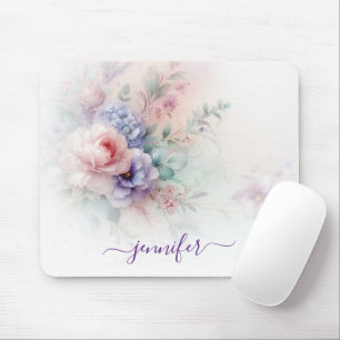 Pastellfärger Aquarell Blommig Typografi Namn Musmatta