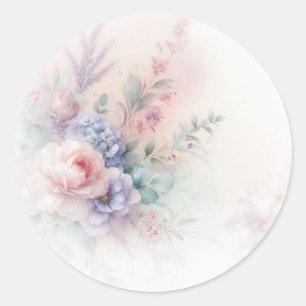 Pastellfärger Aquarell Blommor Lägg Till Din Text Runt Klistermärke