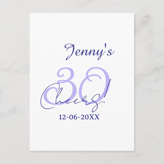 Pastellfärger gratulerar 30-årsdag lila elegant na vykort (Framsida)