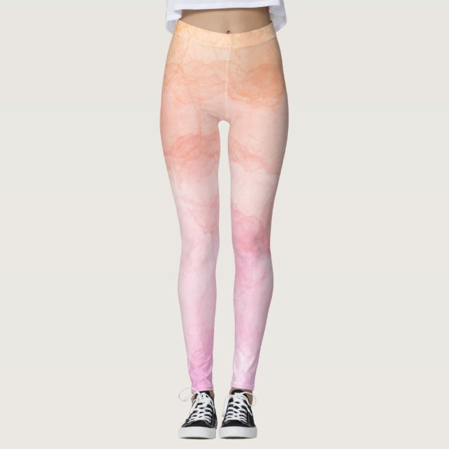Pastellfärger konstnärligt vattenfärg-målat mönste leggings (Framsida)